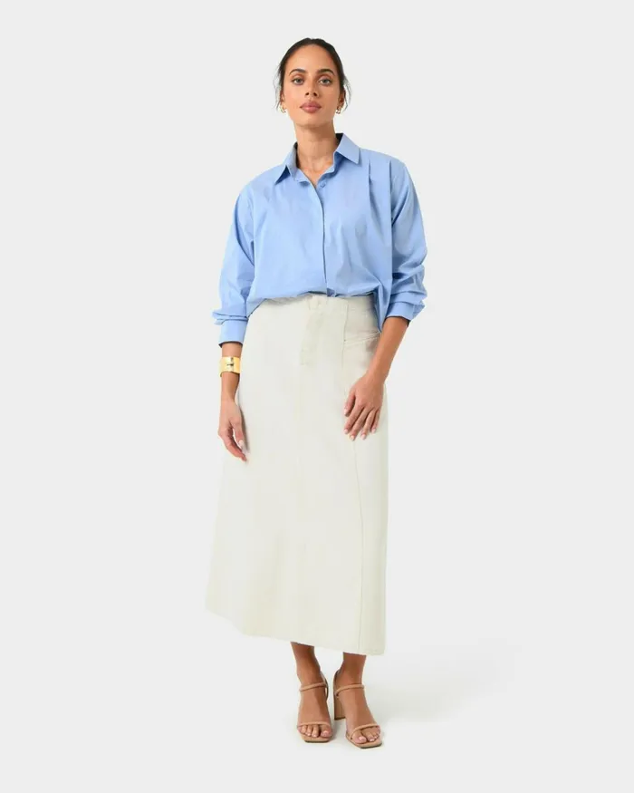 Forcast Baire Pleated Crop Shirt Whiteblue Women TShirts and Tops
