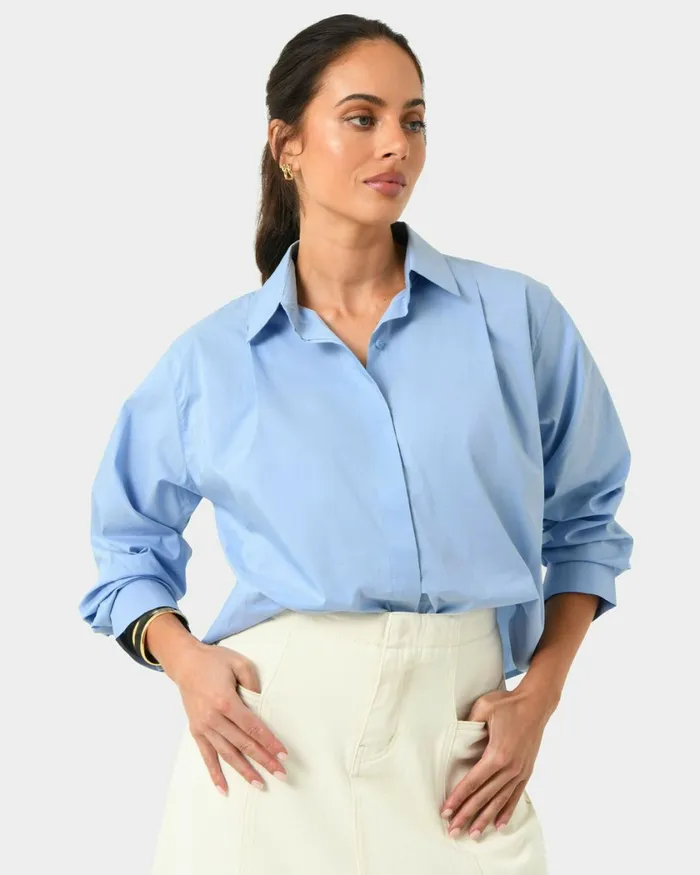 Forcast Baire Pleated Crop Shirt Whiteblue Women TShirts and Tops