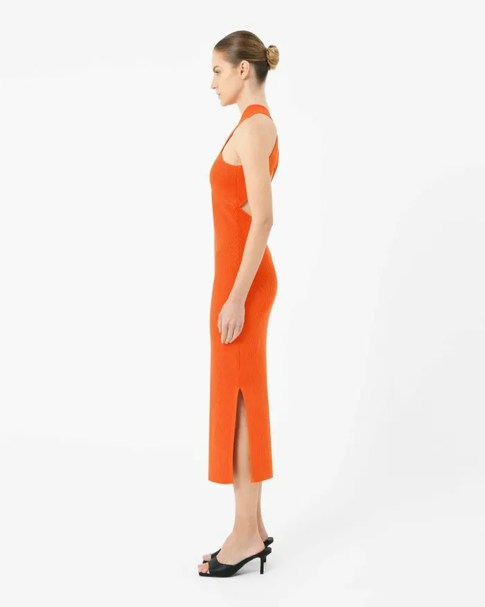 Forcast Beatrix Crisscross Neck Dress Rust Women Midi Dresses