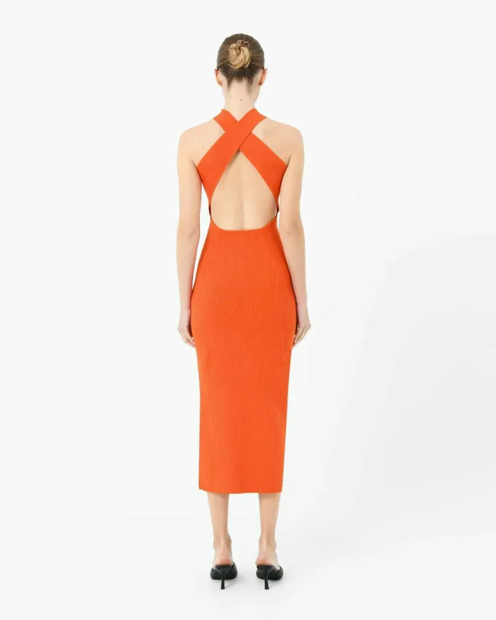 Forcast Beatrix Crisscross Neck Dress Rust Women Midi Dresses