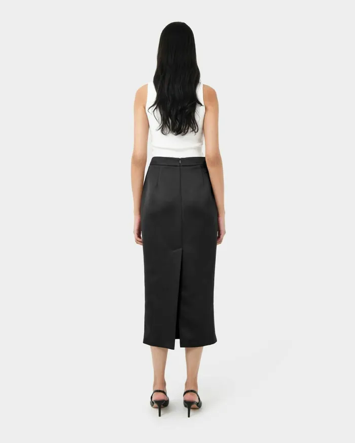 Forcast Bel Tailored Satin Midi Skirt Black Women Midi and Maxi Skirts