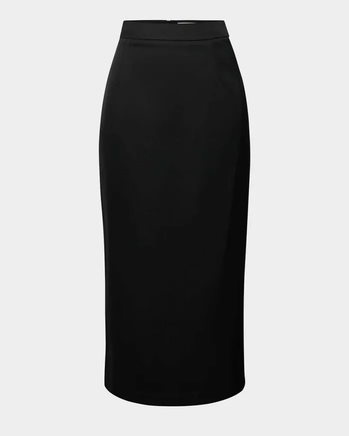 Forcast Bel Tailored Satin Midi Skirt Black Women Midi and Maxi Skirts