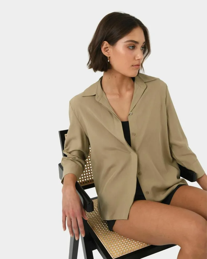 Forcast Bella 34 Sleeve Shirt Safari Beigeivory Women Long Sleeve Tops