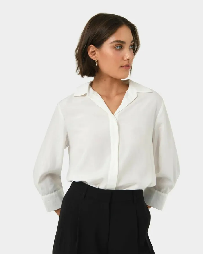 Forcast Bella 34 Sleeve Shirt Safari Beigeivory Women Long Sleeve Tops