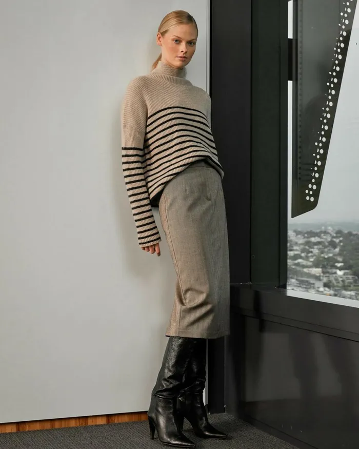 Forcast Bianka Chunky Marina Knit Oatmeal Women TShirts and Tops