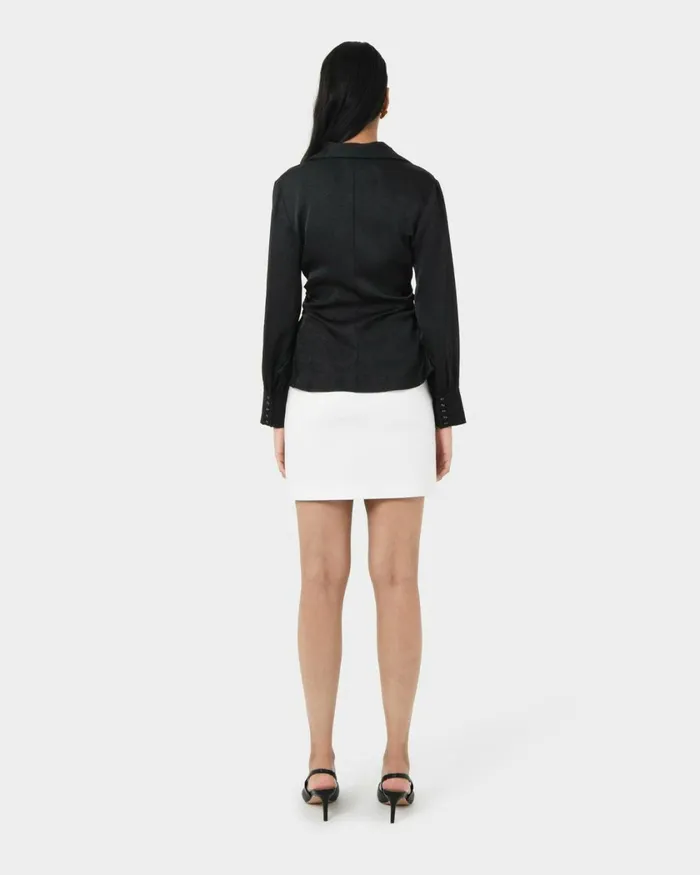 Forcast Blair Satin Collar Blouse Black Women TShirts and Tops