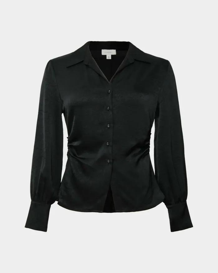 Forcast Blair Satin Collar Blouse Black Women TShirts and Tops