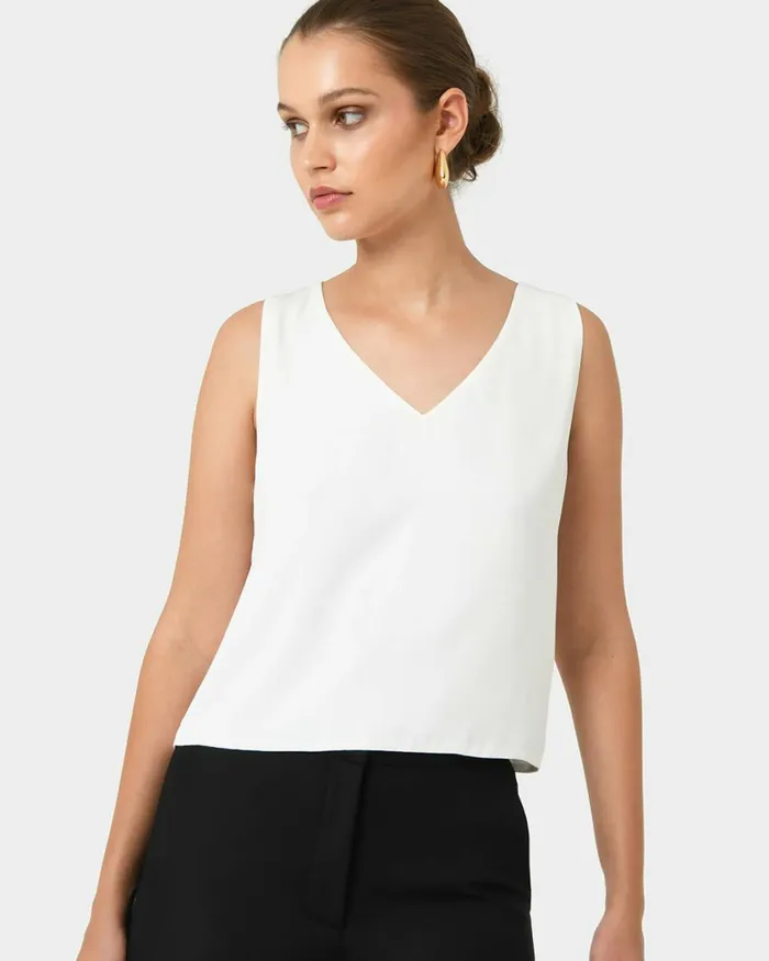 Forcast Blair Vneck Crop Top Pinkivoryblack Women TShirts and Tops