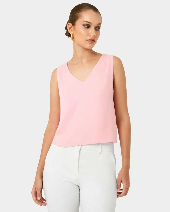 Forcast Blair Vneck Crop Top Pinkivoryblack Women TShirts and Tops