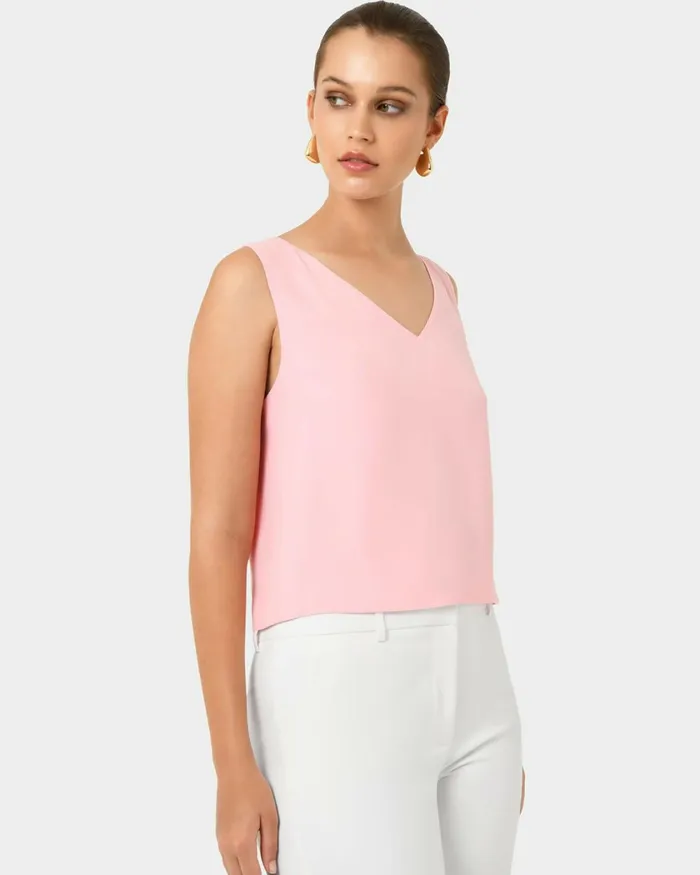 Forcast Blair Vneck Crop Top Pinkivoryblack Women TShirts and Tops