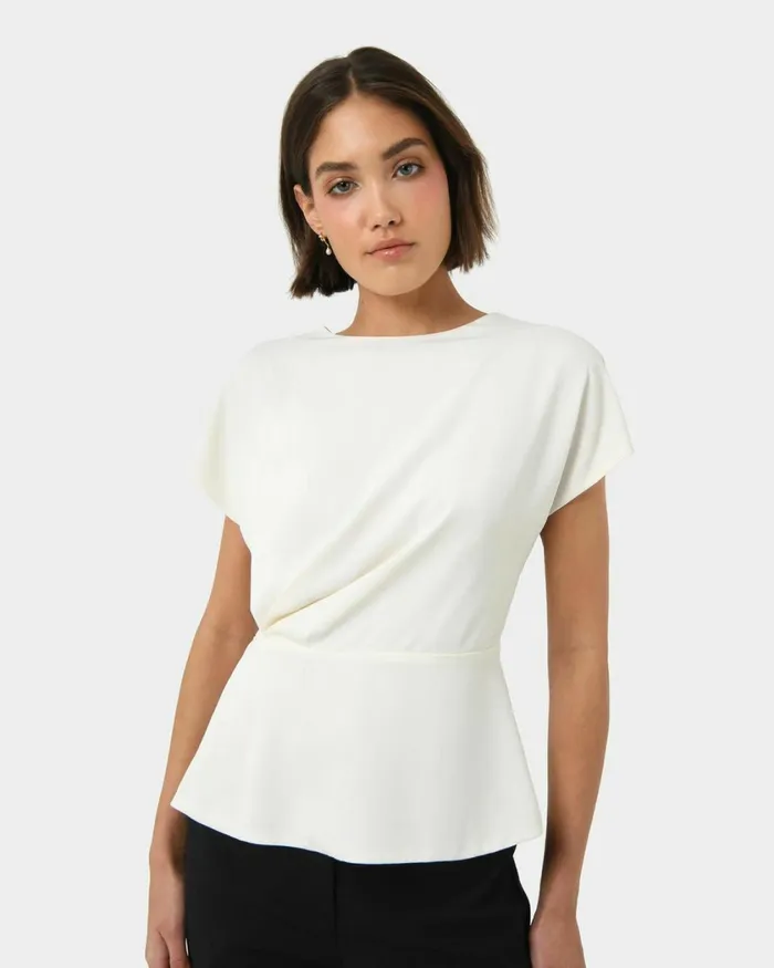 Forcast Bonnie Gathered Peplum Top Pastel Pinkredivoryblack Women TShirts and Tops Forcast Bonnie Gathered Peplum Top Pastel Pinkredivoryblack Women TShirts and Tops