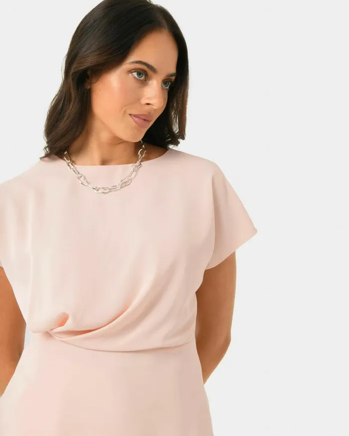 Forcast Bonnie Gathered Peplum Top Pastel Pinkredivoryblack Women TShirts and Tops