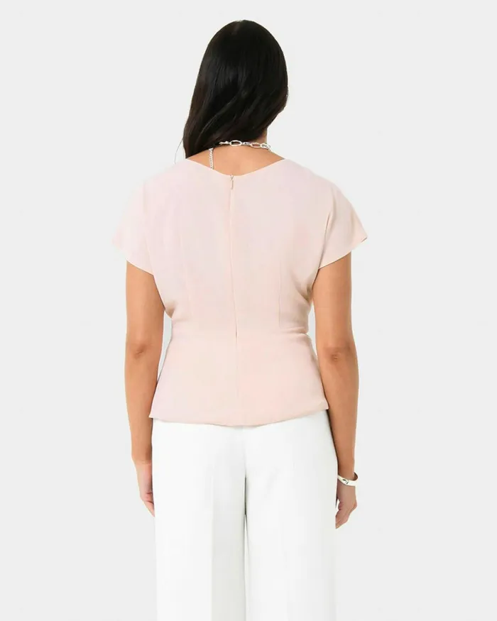 Forcast Bonnie Gathered Peplum Top Pastel Pinkredivoryblack Women TShirts and Tops