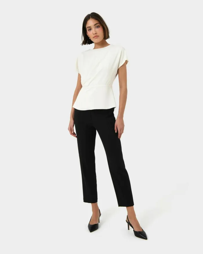 Forcast Bonnie Gathered Peplum Top Pastel Pinkredivoryblack Women TShirts and Tops