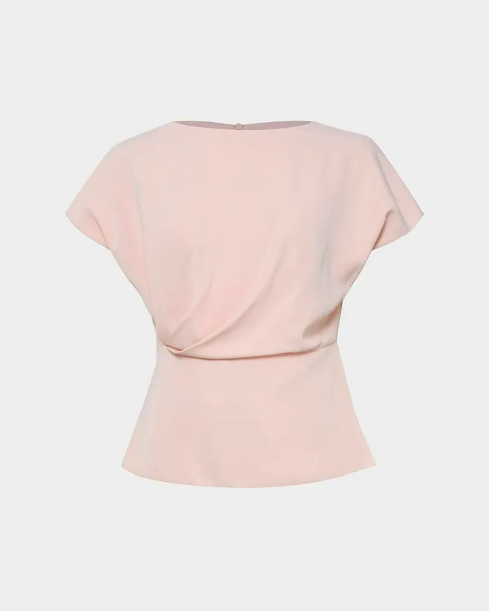 Forcast Bonnie Gathered Peplum Top Pastel Pinkredivoryblack Women TShirts and Tops