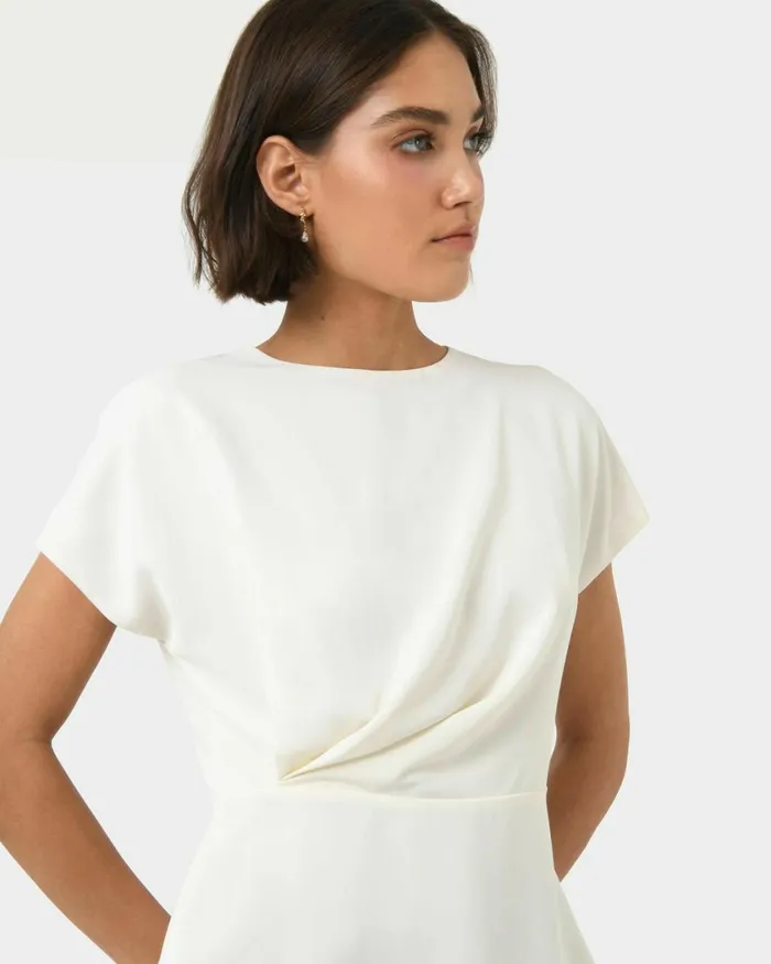 Forcast Bonnie Gathered Peplum Top Pastel Pinkredivoryblack Women TShirts and Tops
