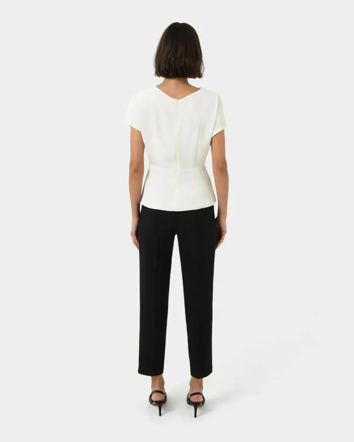 Forcast Bonnie Gathered Peplum Top Pastel Pinkredivoryblack Women TShirts and Tops