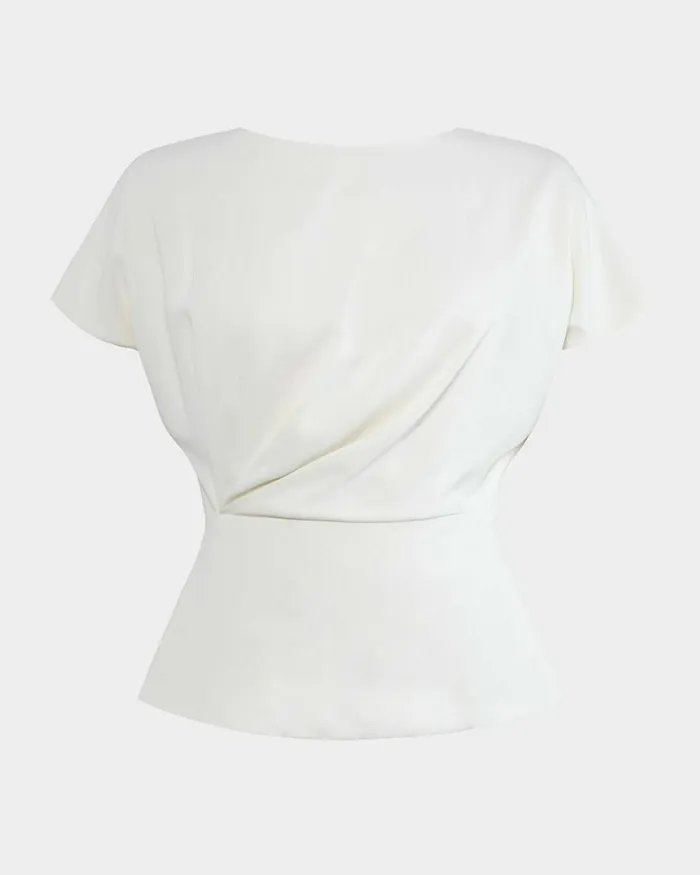 Forcast Bonnie Gathered Peplum Top Pastel Pinkredivoryblack Women TShirts and Tops