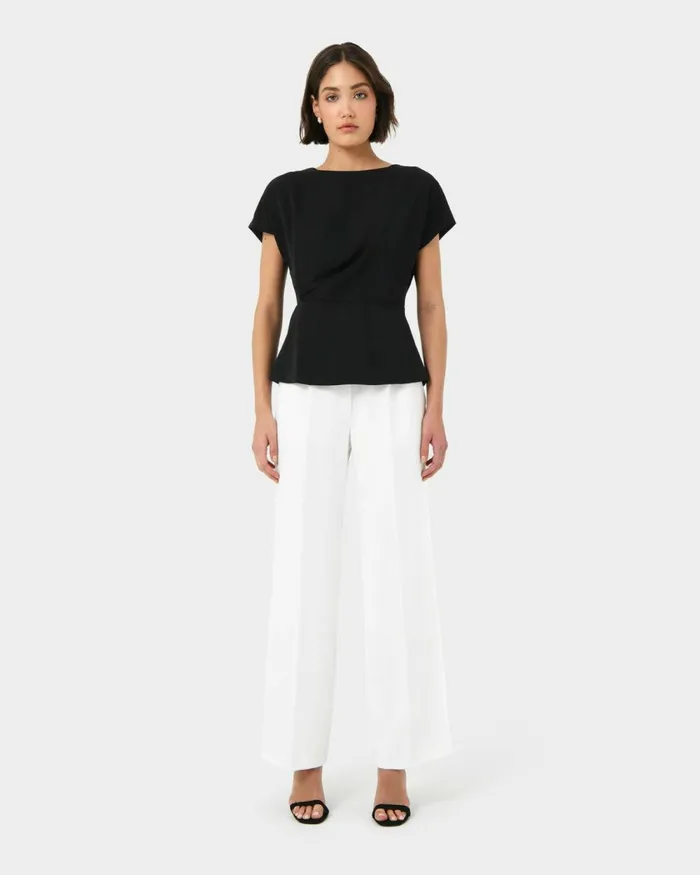 Forcast Bonnie Gathered Peplum Top Pastel Pinkredivoryblack Women TShirts and Tops