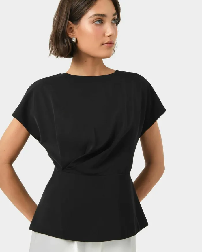 Forcast Bonnie Gathered Peplum Top Pastel Pinkredivoryblack Women TShirts and Tops