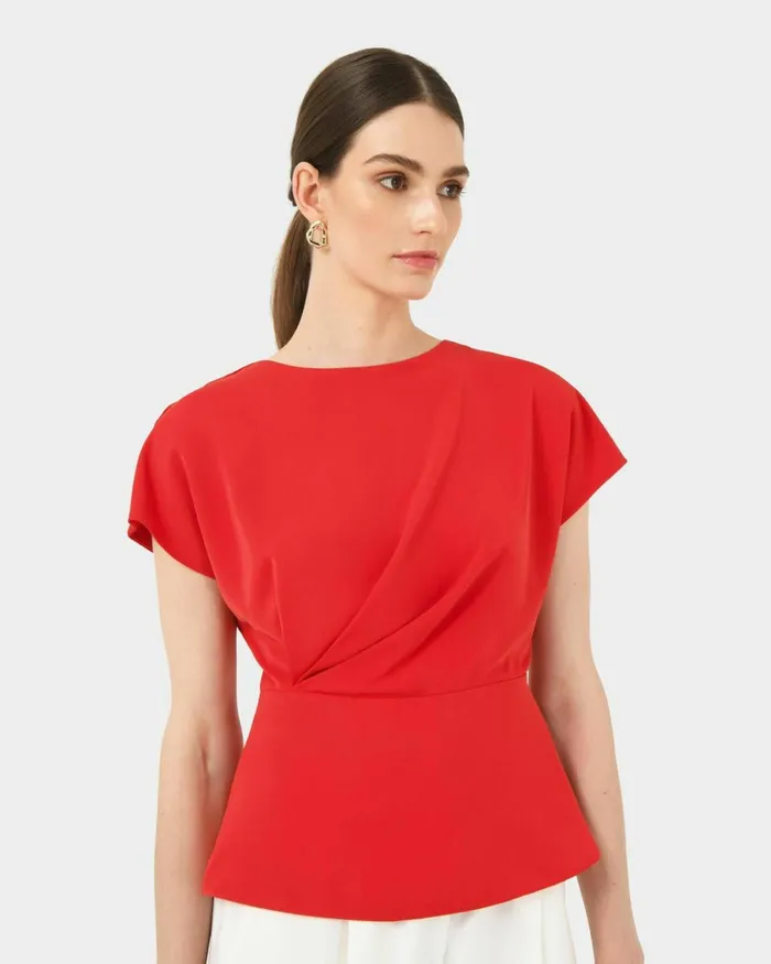 Forcast Bonnie Gathered Peplum Top Pastel Pinkredivoryblack Women TShirts and Tops