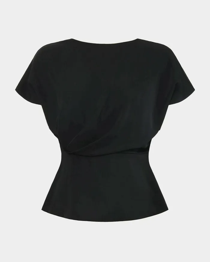 Forcast Bonnie Gathered Peplum Top Pastel Pinkredivoryblack Women TShirts and Tops