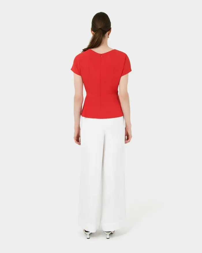 Forcast Bonnie Gathered Peplum Top Pastel Pinkredivoryblack Women TShirts and Tops