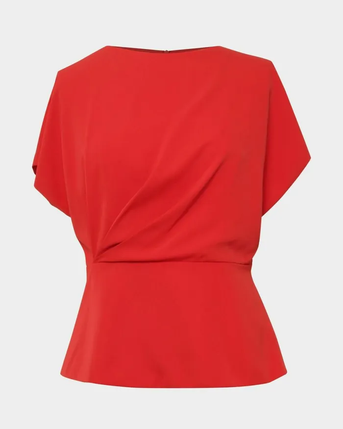 Forcast Bonnie Gathered Peplum Top Pastel Pinkredivoryblack Women TShirts and Tops