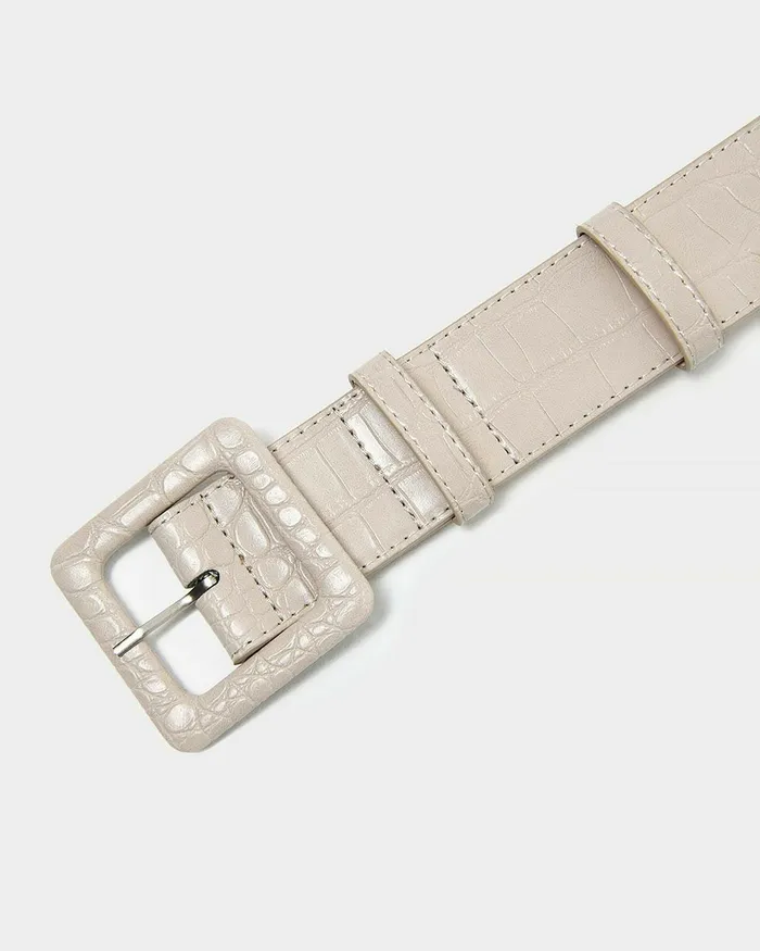 Forcast Bree Croc Covered Buckle Belt White Sandblack Women Belts