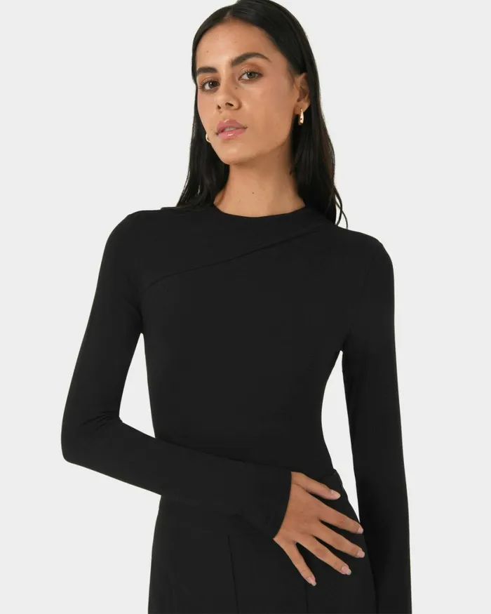 Forcast Brooklyn Long Sleeve Bodysuit Black Women Long Sleeve Tops