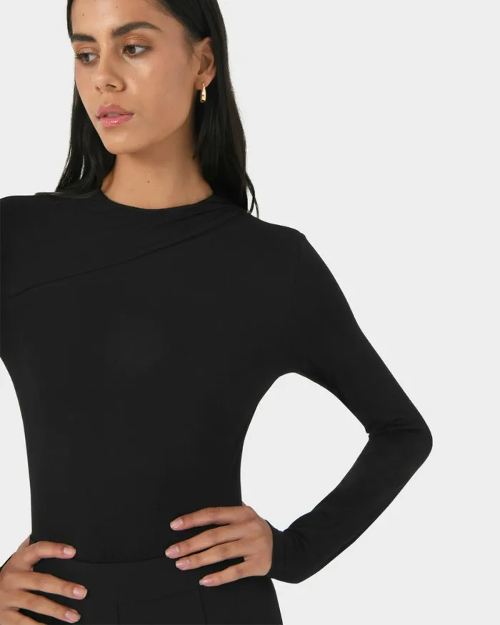 Forcast Brooklyn Long Sleeve Bodysuit Black Women Long Sleeve Tops
