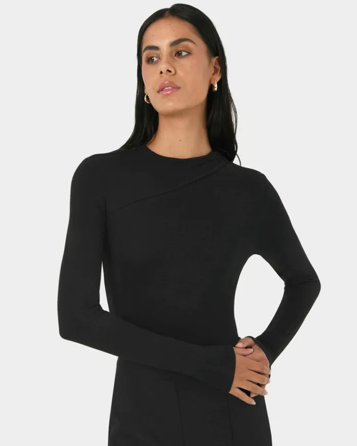 Forcast Brooklyn Long Sleeve Bodysuit Black Women Long Sleeve Tops