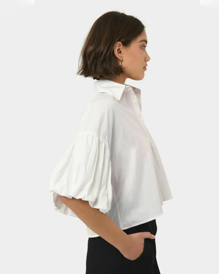 Forcast Cali Puff Sleeve Crop Shirt Pinkivory Women TShirts and Tops