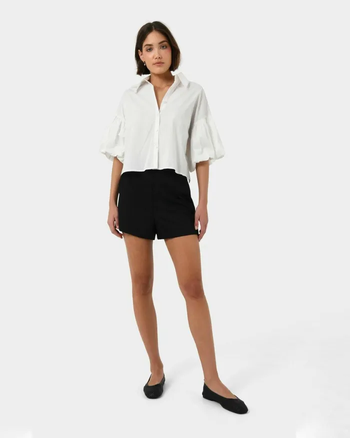 Forcast Cali Puff Sleeve Crop Shirt Pinkivory Women TShirts and Tops