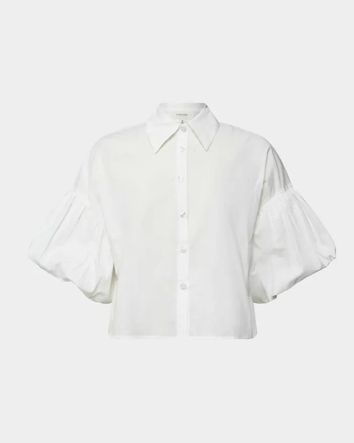 Forcast Cali Puff Sleeve Crop Shirt Pinkivory Women TShirts and Tops