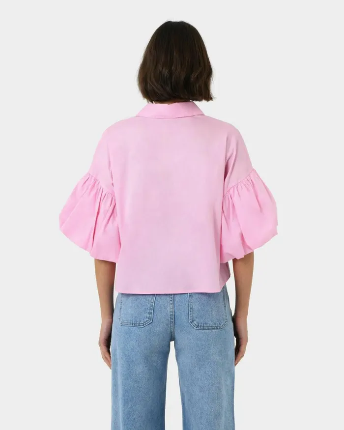 Forcast Cali Puff Sleeve Crop Shirt Pinkivory Women TShirts and Tops
