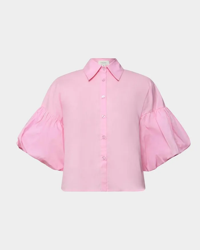 Forcast Cali Puff Sleeve Crop Shirt Pinkivory Women TShirts and Tops