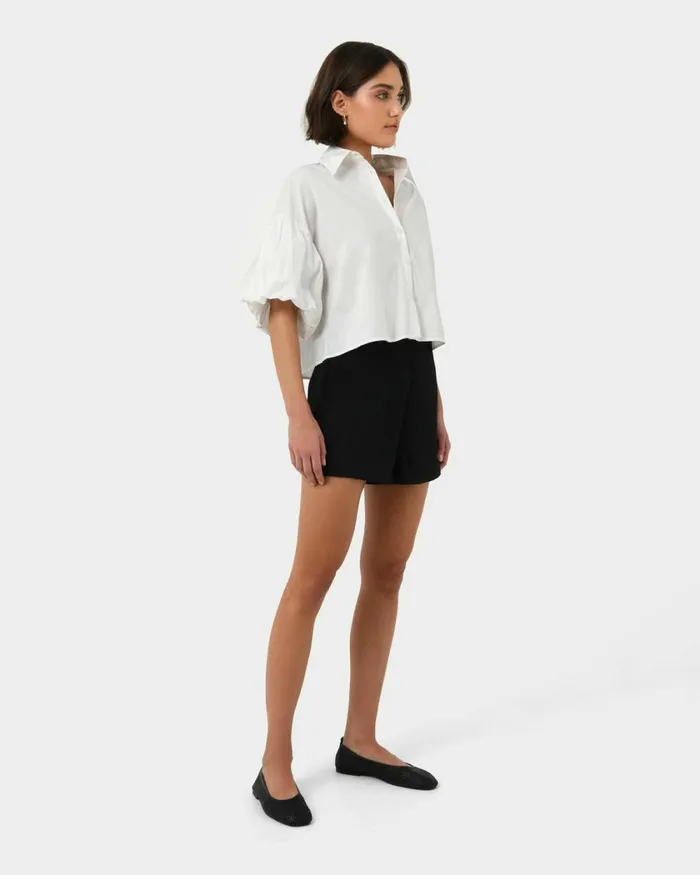 Forcast Cali Puff Sleeve Crop Shirt Pinkivory Women TShirts and Tops