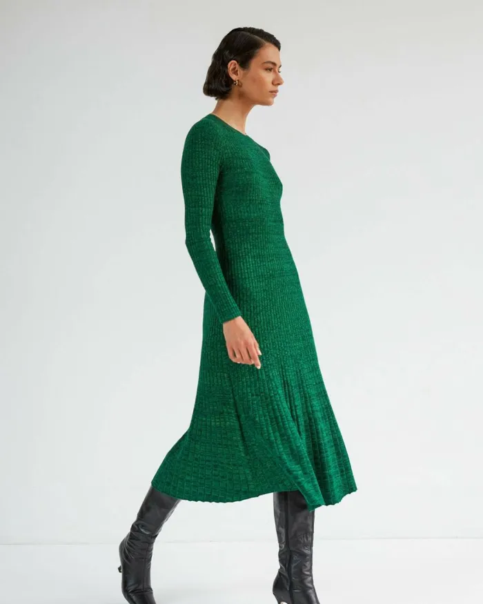 Forcast Calliope Aline Knit Dress Green Women Midi Dresses