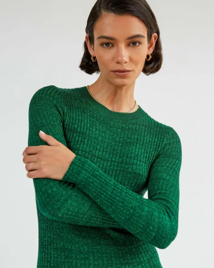 Forcast Calliope Aline Knit Dress Green Women Midi Dresses