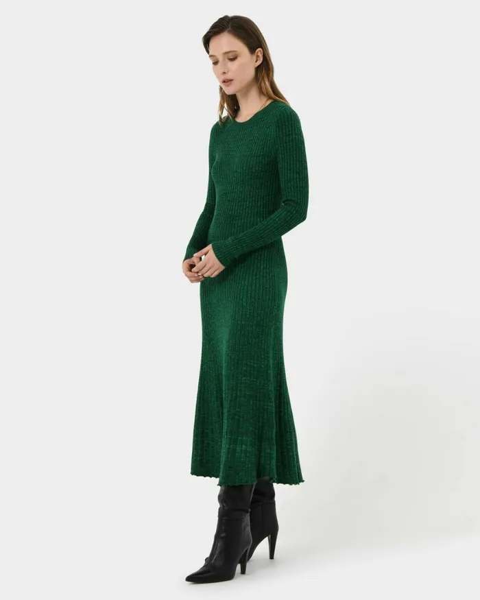 Forcast Calliope Aline Knit Dress Green Women Midi Dresses