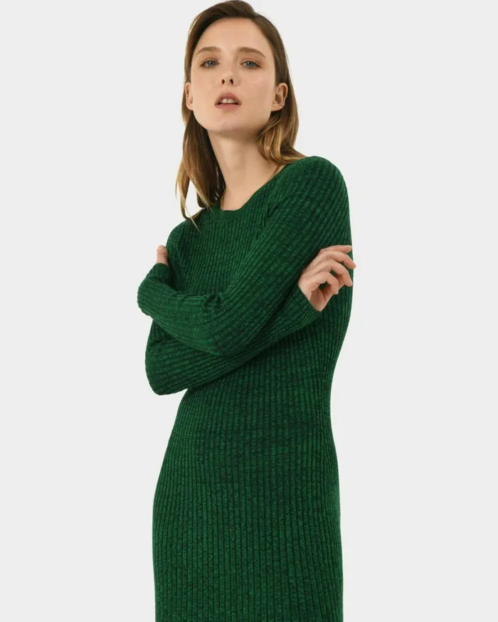 Forcast Calliope Aline Knit Dress Green Women Midi Dresses