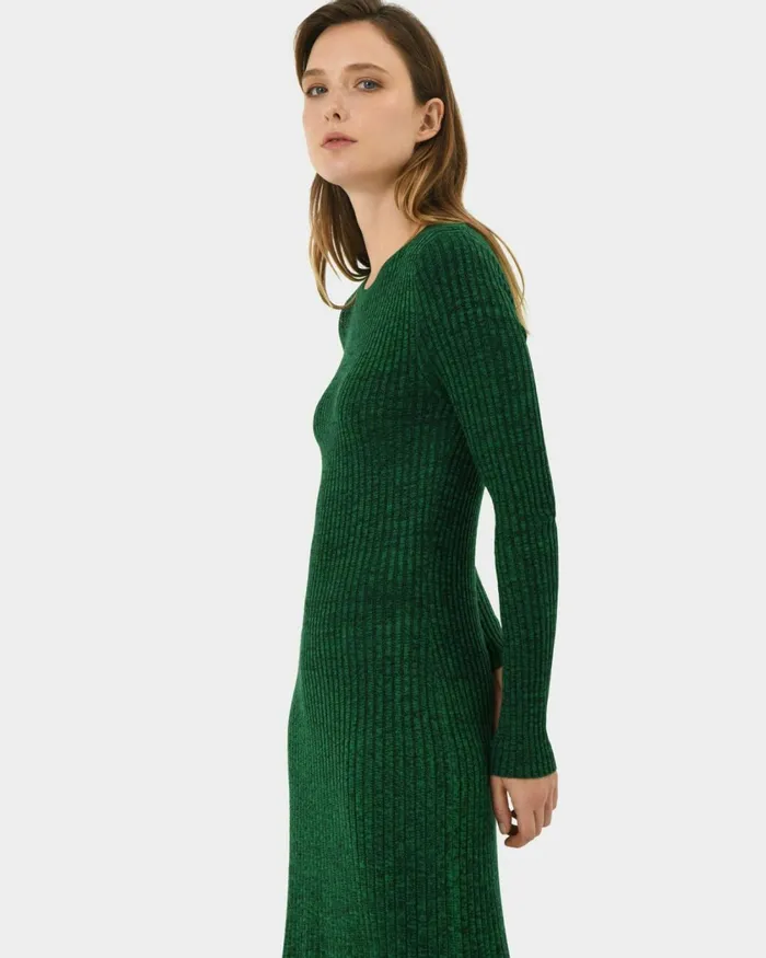 Forcast Calliope Aline Knit Dress Green Women Midi Dresses
