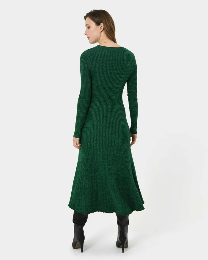 Forcast Calliope Aline Knit Dress Green Women Midi Dresses