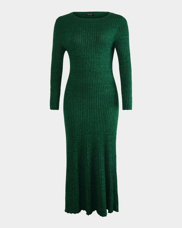Forcast Calliope Aline Knit Dress Green Women Midi Dresses