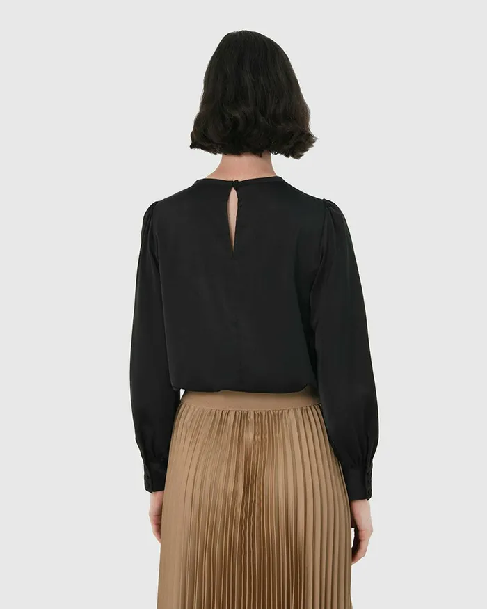 Forcast Cameron Satin Blouse Black Women TShirts and Tops