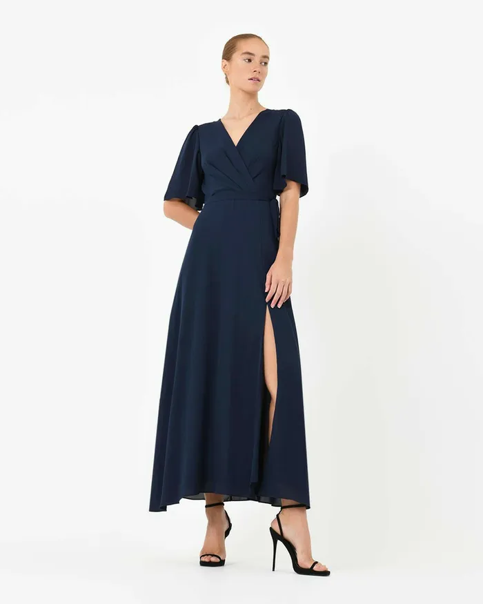 Forcast Cannes Draped Sleeve Dress Navy Women Maxi Dresses