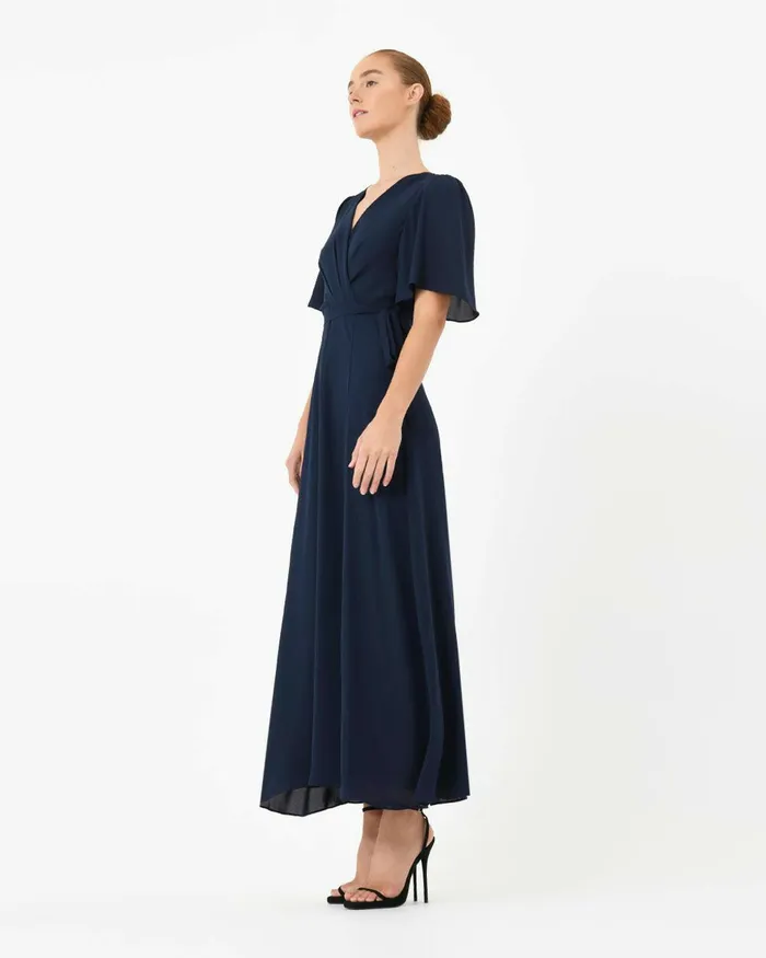 Forcast Cannes Draped Sleeve Dress Navy Women Maxi Dresses