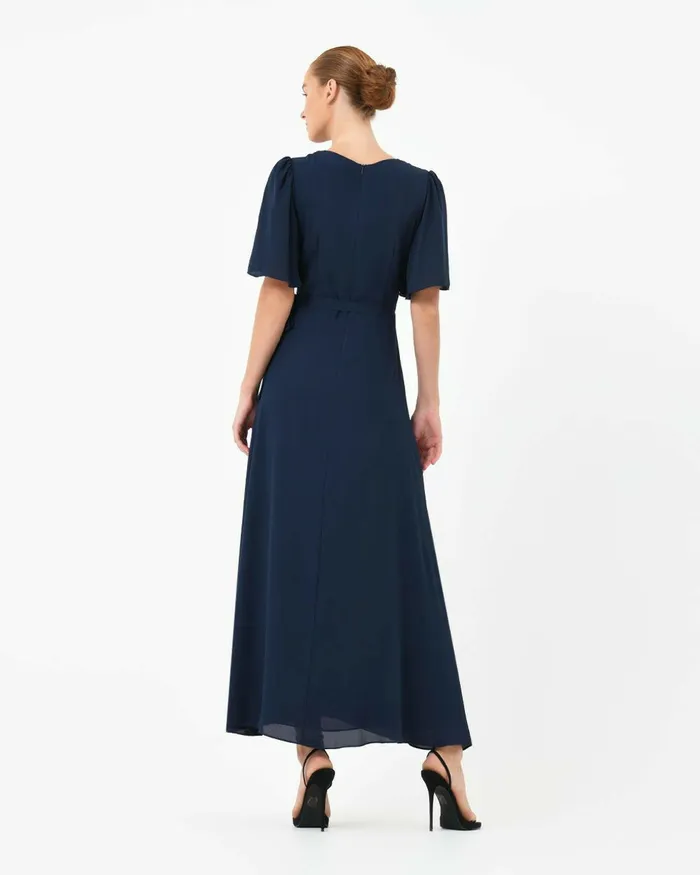 Forcast Cannes Draped Sleeve Dress Navy Women Maxi Dresses