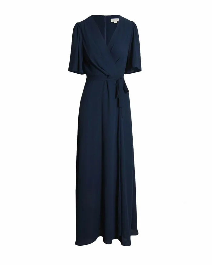 Forcast Cannes Draped Sleeve Dress Navy Women Maxi Dresses